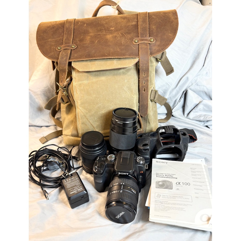 Sony Alpha A100 DSLR Camera sigma 28-200 minolta 70-210 sigma 28-105 lenses case